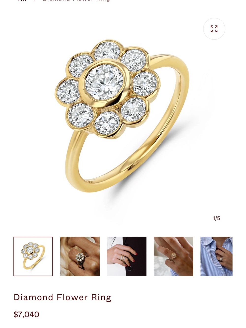 Diamond Flower Ring in Yellow Gold